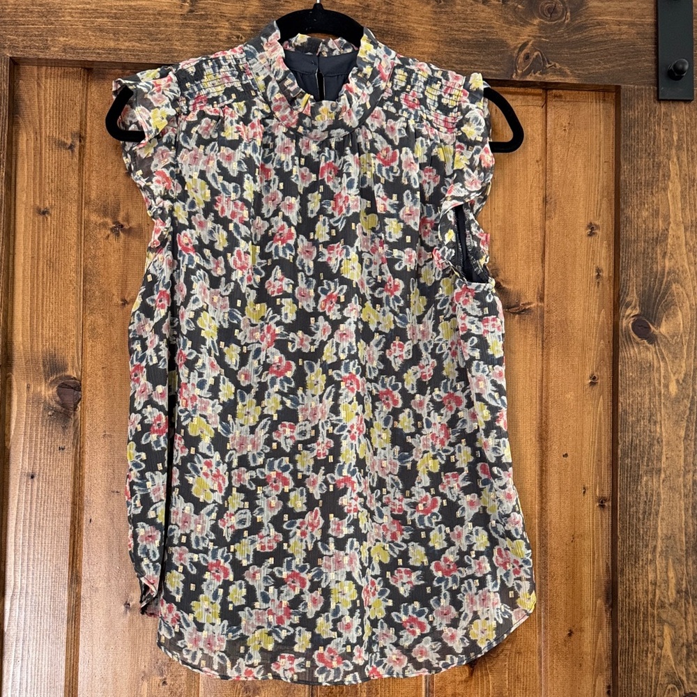 Floral Smocked Neck Sleeveless Top - Navy Multi